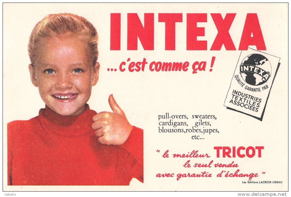 BUVARD  INTEXA C'EST COMME CA  TRICOT EDITION LACROIX LEBEAU CACHET AU DOS A.PERRIN LYON - Textile & Vestimentaire