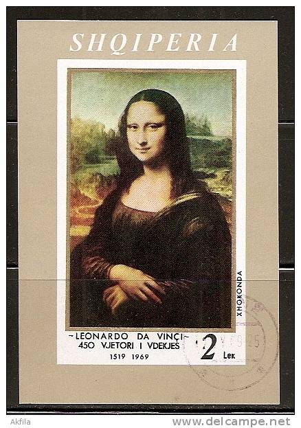 3008(1). Albania, 1969, Leonardo Da Vinci, Mona Lisa, Block, Used (o) - Albanie