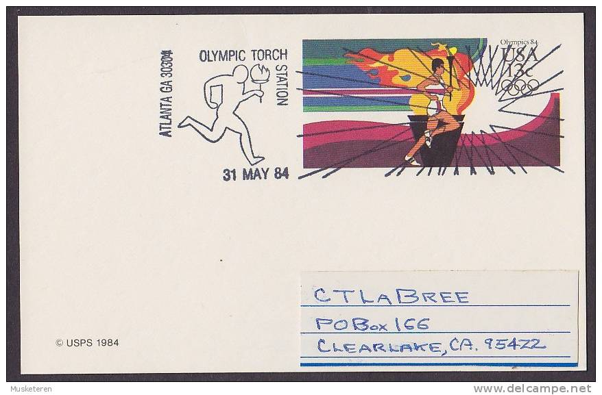 United States Postal Stationery Ganzsache Entier 13 C Olympic Games Olympic Torch Station 31.5.1984 Atlanta GA - 1981-00