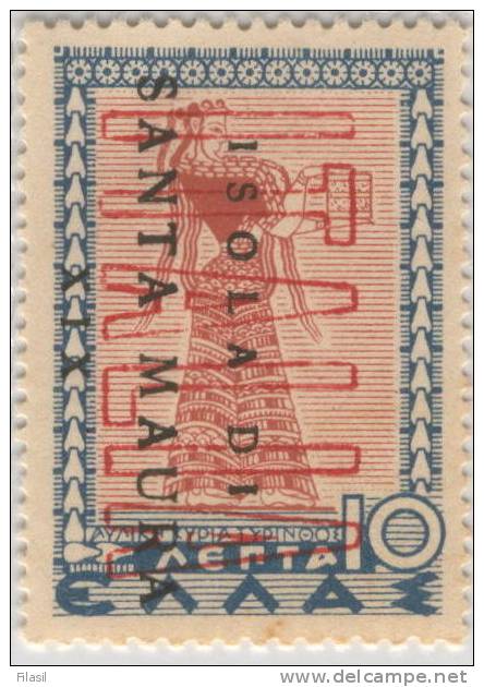 SI53D Italia Regno Grecia  Soprastampato ITALIA (in Rosso) ISOLA Di SANTA MAURA Mitologica 10 L.1941 Nuovo MNH - Ionische Inseln