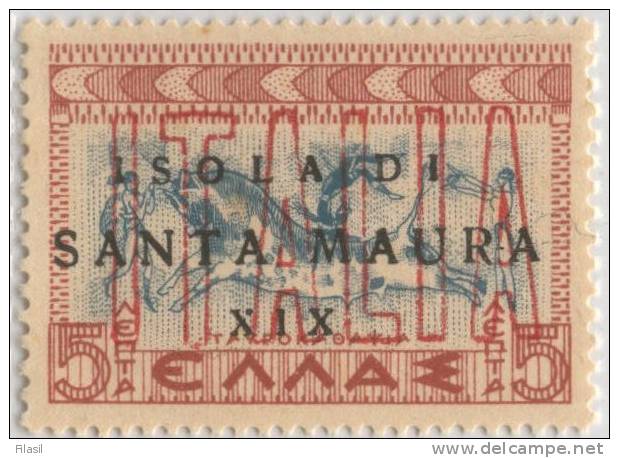 SI53D Italia Regno Grecia  Soprastampato ITALIA (in Rosso) ISOLA Di SANTA MAURA Mitologica  5 L.1941 Nuovo MNH - Îles Ioniennes