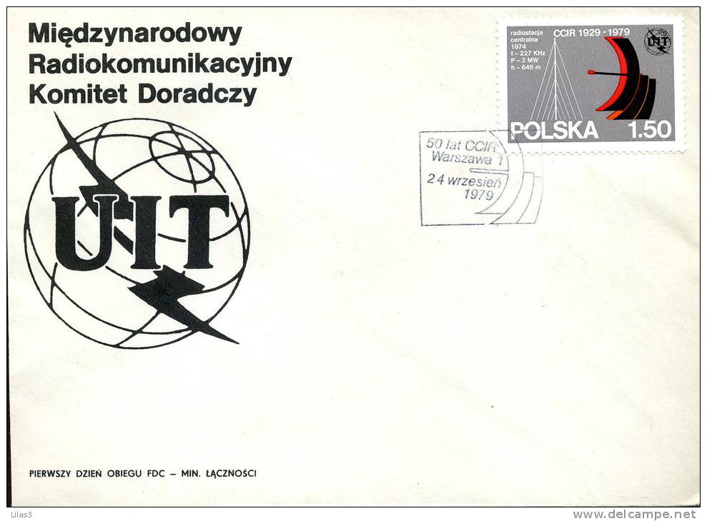 Pologne Oblitération Illustrée FDC 1979 Antenne Parabole Union Internationale Des Télécommunications Communication - Machines à Affranchir (EMA)