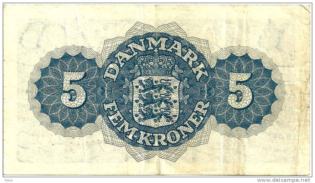DENMARK 5 KRONER BLUE MOTIF FRONT MOTIF BACK DATED 1950 P? VF READ DESCRIPTION !! - Danemark