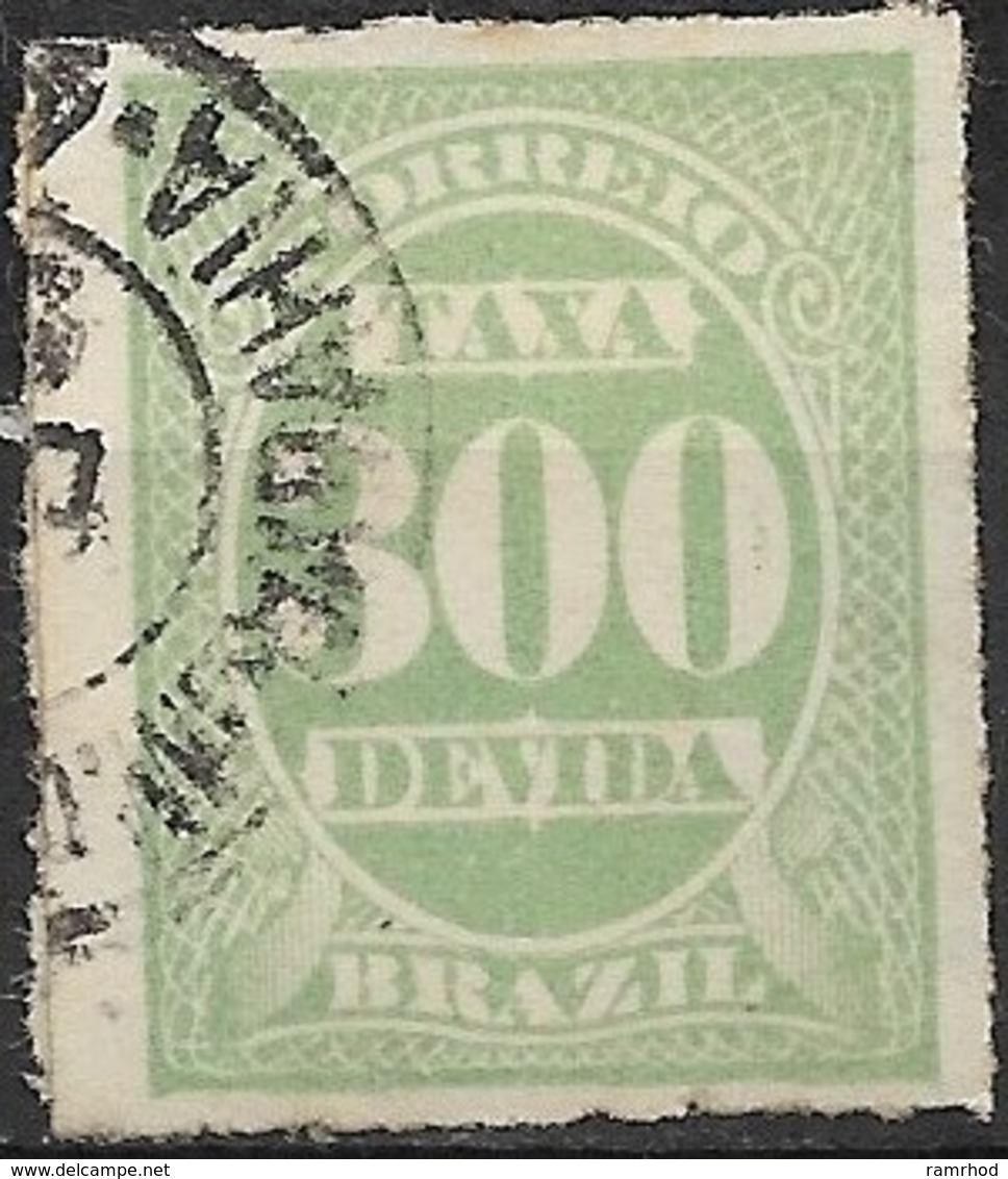 BRAZIL 1890 Postage Due -  Green - 300r. FU - Impuestos
