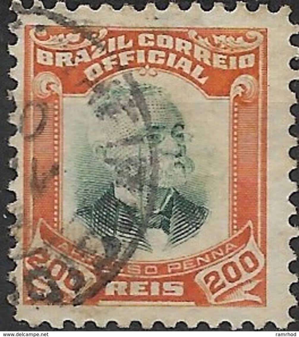 BRAZIL 1906 Official - Penna  - 200r  Green & Orange FU - Oficiales