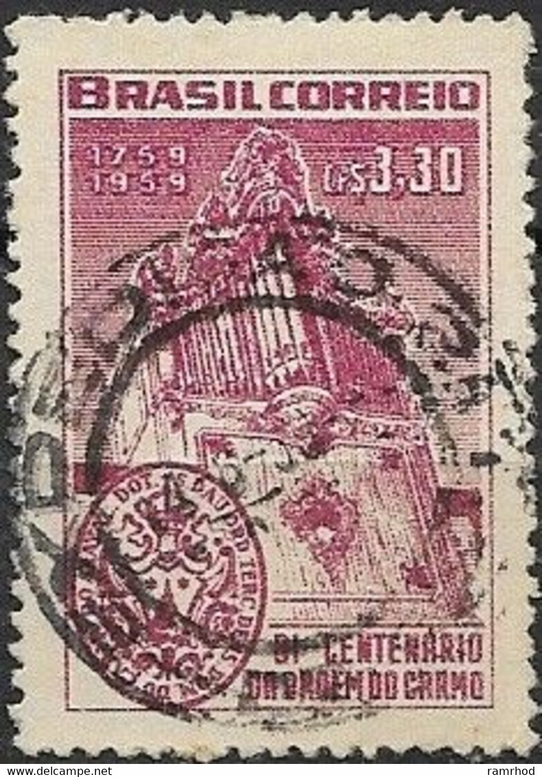 BRAZIL 1959 Bicent Of Carmelite Order In Brazil - 3cr50 - Church Organ, Diamantina  FU - Usados