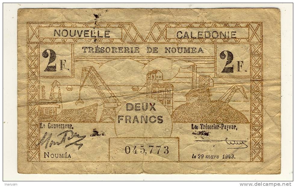 NOUVELLE CALEDONIE  -  NEW CALEDONIA  -  2  Francs 1943  -  P.56 - Nouméa (New Caledonia 1873-1985)