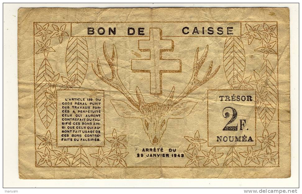 NOUVELLE CALEDONIE  -  NEW CALEDONIA  -  2  Francs 1943  -  P.56 - Numea (Nueva Caledonia 1873-1985)