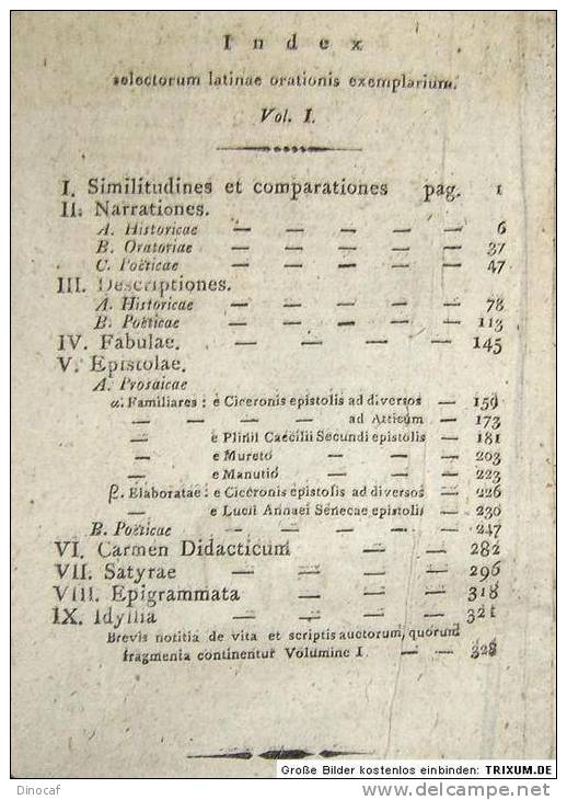 SELECTA LATINAE ORATIONIS EXEMPLARIA, Vol. I, **1808**, In Lateinischer Sprache, 343 Seiten, In Latino - Livres Anciens