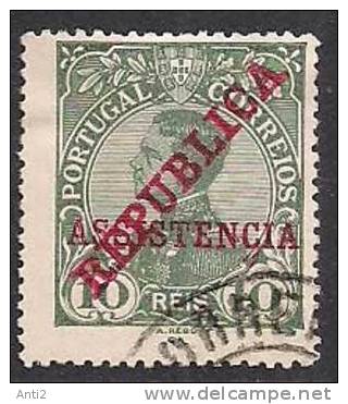 Portugal 1911 Stamp With Overprint Republica 10R - Assistencia, Mi 1, Cancelled(o) - Oblitérés