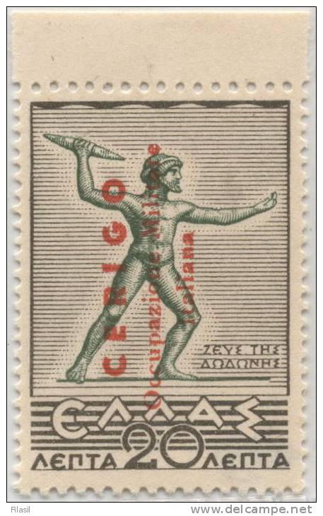 SI53D Italia Regno Grecia Soprast.Rosso CERIGO Occupazione Militare Italiana Mitologica 20 L.1941 Nu.MNH FASCIO Al Verso - Îles Ioniennes