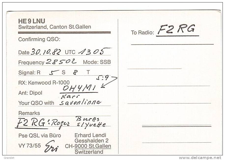 CARTE RADIO QSL - SUISSE - SAINT GALL - 1982. - Radio Amateur