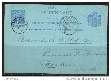 NETHERLANDS     1896 Postcard From Amsterdam To Switzerland - Postal Stationery