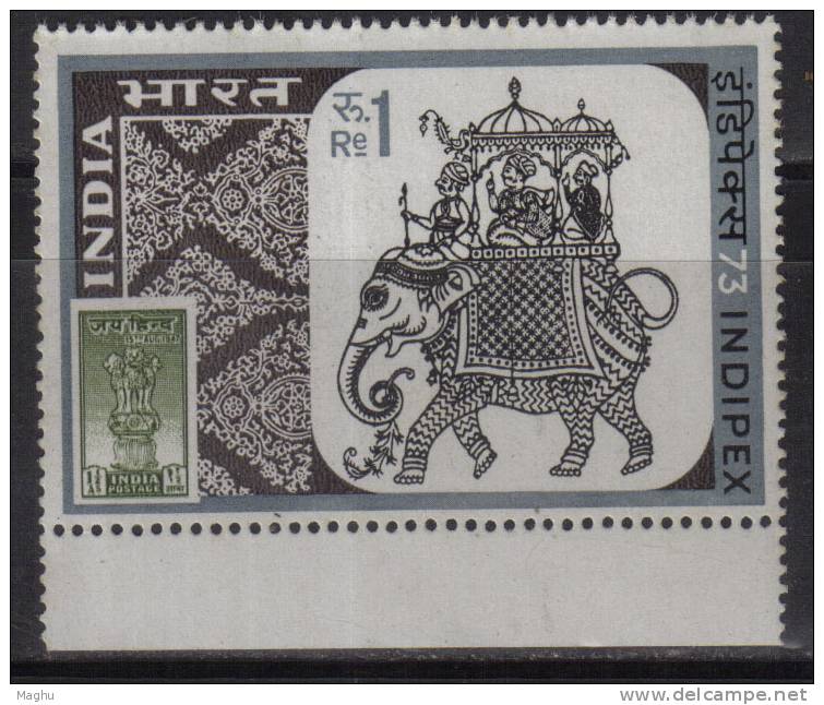 India MNH 1973, 1r INDIPEX.,  Exhibition., Ceremonial Elephant, Animal., - Neufs