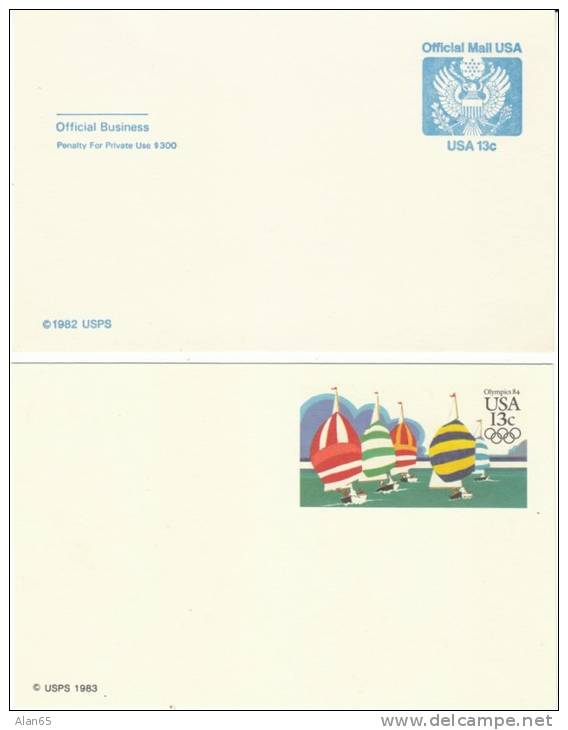 UZ2 And UX100 Postal Stationery Cards, Official Mail, Sailboats Issued 1980s Lot Of 2 Cards - 1981-00