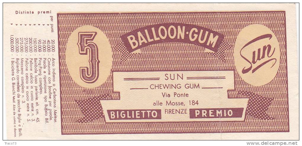 BUONO / BALOON - GUM - Biglietto Premio Da 5 Punti - 1954 - Sonstige & Ohne Zuordnung