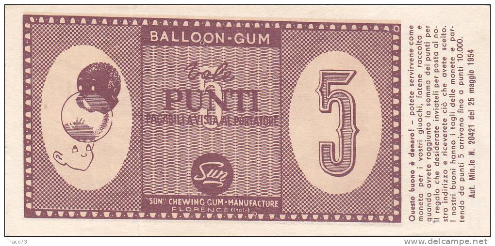 BUONO / BALOON - GUM - Biglietto Premio Da 5 Punti - 1954 - Andere & Zonder Classificatie