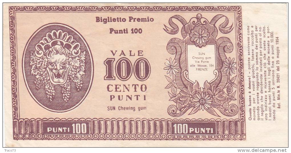 BUONO / BALOON - GUM - Biglietto Premio Da 100 Punti - 1954 - Other & Unclassified