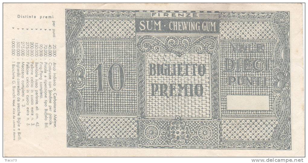 BUONO / BALOON - GUM - Biglietto Premio Da 10 Punti - 1954 - Autres & Non Classés