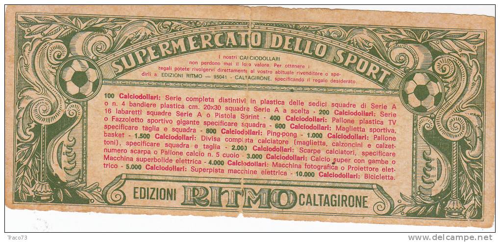 BANCA DELLO SPORT  _  1 Calcio Dollari - Altri & Non Classificati