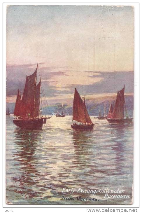 England - Plymouth - Early Evening - Cattewater - Oilette Series - 1909 - Raphael Tuck - Plymouth