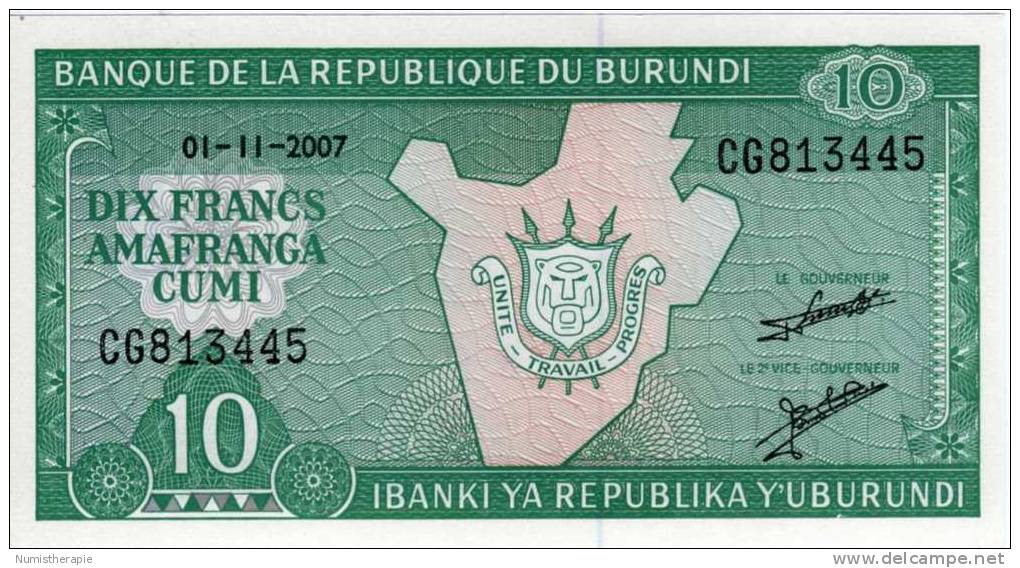 Burundi : 10 Francs 01-11-2007 : UNC - Burundi