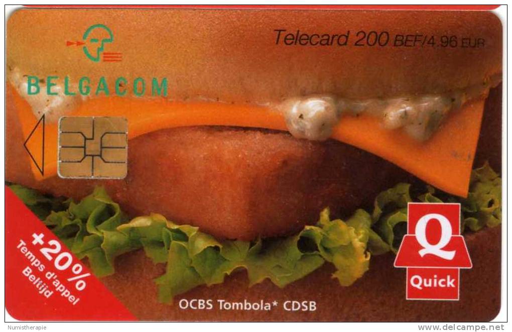 Belgique : Belgacom Telecard 200 BEF : Quick Hamburger - Avec Puce