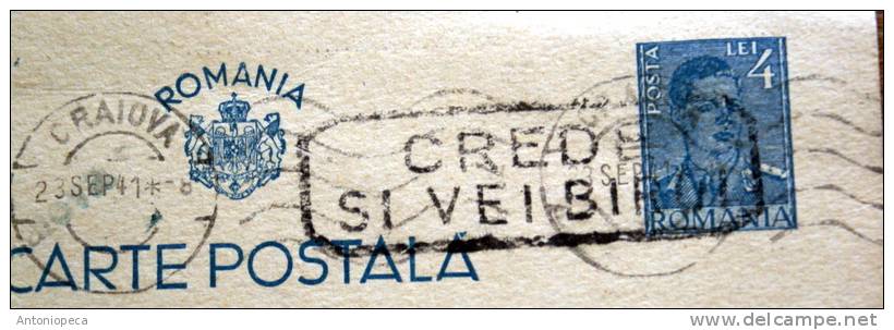ROMANIA 1941 CARTE POSTALE ARTISTIQUE - Postmark Collection
