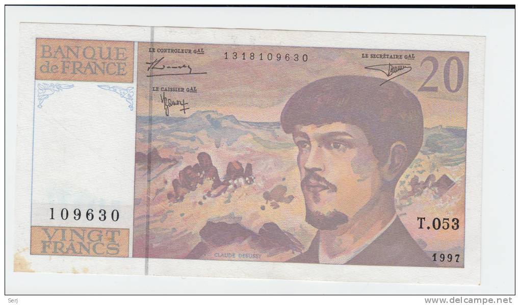 France 20 Francs 1997 VF+ CRISP Pre-Euro Banknote P 151i  151 I - 20 F 1980-1997 ''Debussy''