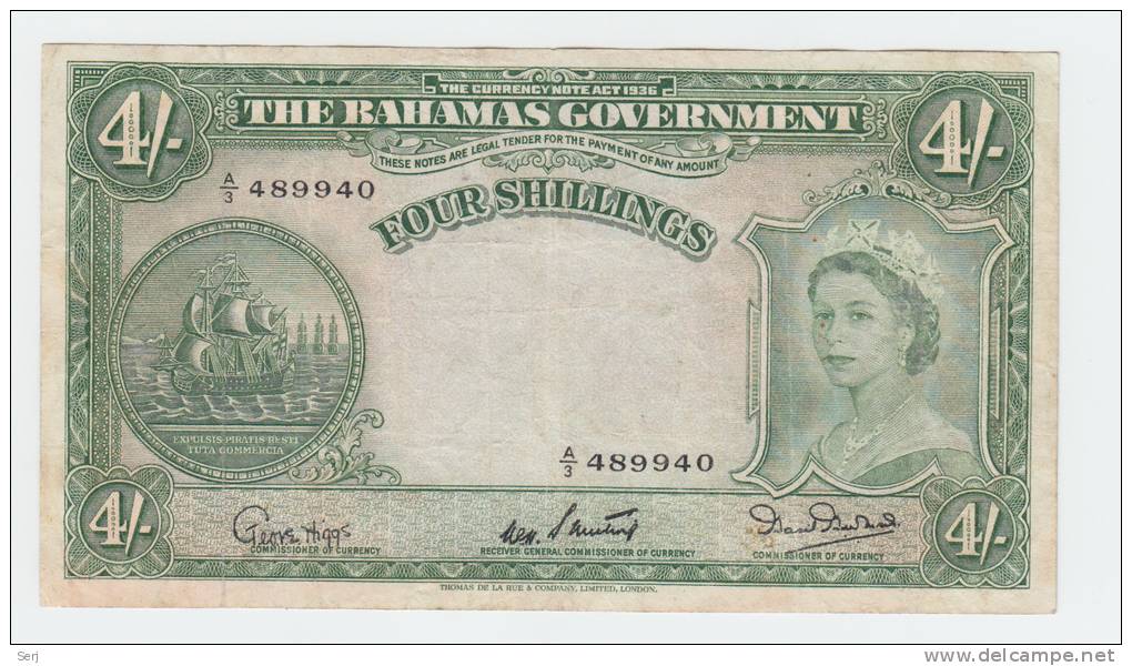 Bahamas 4 Shillings 1953 VF+ Crisp RARE Banknote P 13b 13 B - Bahamas