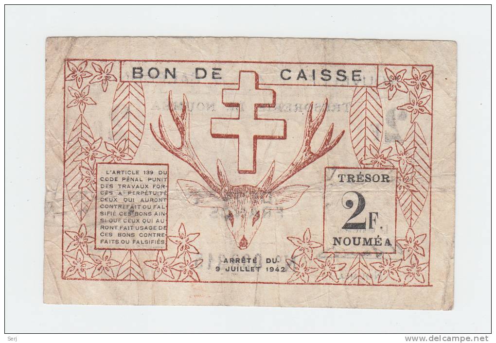 New Caledonia 2 Francs 1942 AVF Banknote Pick 53 - Nouméa (Neukaledonien 1873-1985)