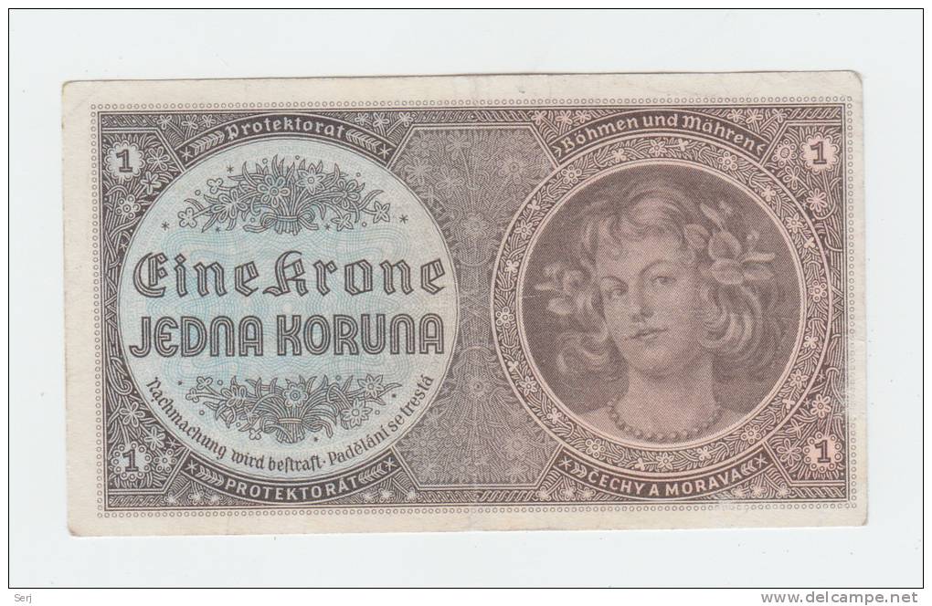 Bohemia &amp; Moravia 1 Koruna 1940 VF++ German Occ. WWII - WW2