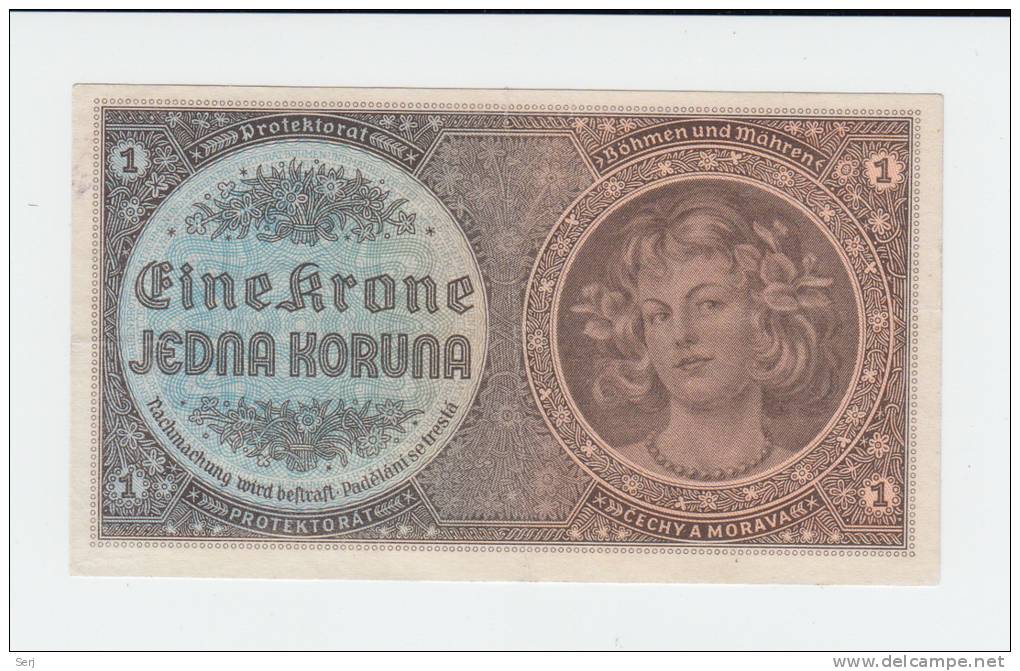 Bohemia &amp; Moravia 1 Koruna 1940 XF German Occ. WWII - 2. WK