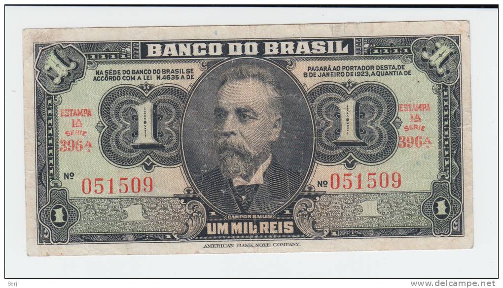 Brazil 1 Mil Reis (Cruzeiro) 1944 VF Crispy Banknote P 131A - Brazil