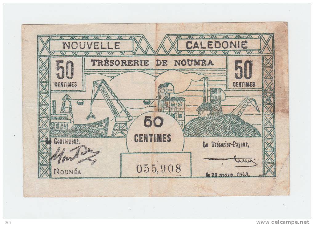 New Caledonia 50 Centimess 1943 VF P 54 - Nouvelle-Calédonie 1873-1985