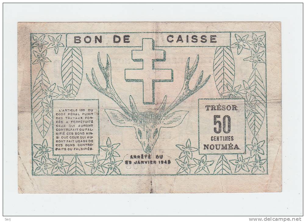 New Caledonia 50 Centimess 1943 VF P 54 - Nouvelle-Calédonie 1873-1985