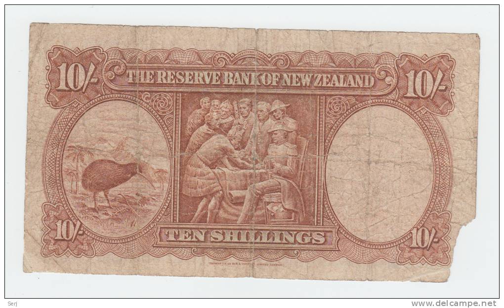 New Zealand 10 Shillings 1940-55 G-VG Banknote P 158a 158 A - New Zealand