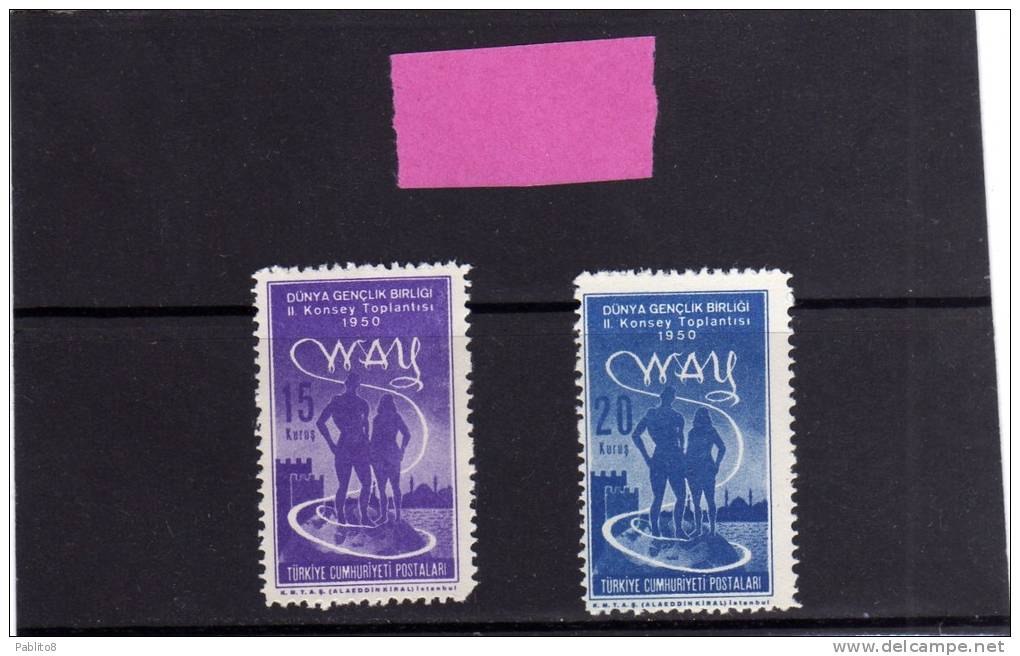 TURCHIA - TURKÍA - TURKEY 1950  YOUTH CONGRESS ISTANBUL - CONGRESSO GIOVANI SERIE COMPLETA MLH - Unused Stamps