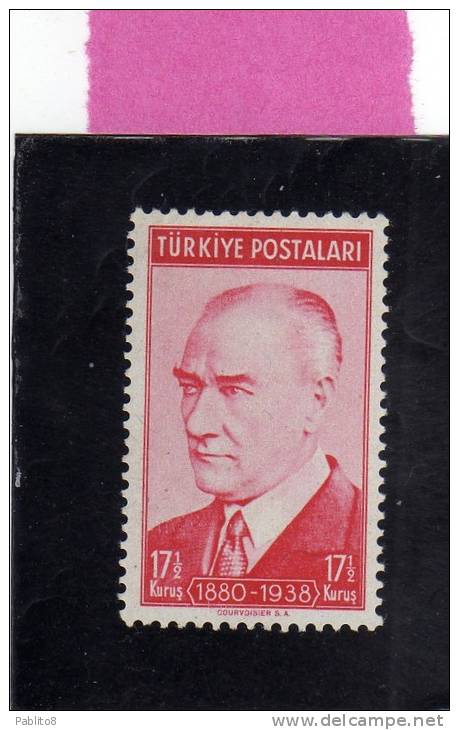 TURCHIA - TURKÍA - TURKEY 1939 DEATH ANNIVERSARY PRESIDENT ATATURK - ANNIVERSARIO DELLA MORTE DEL PRESIDENTE MNH - Nuovi