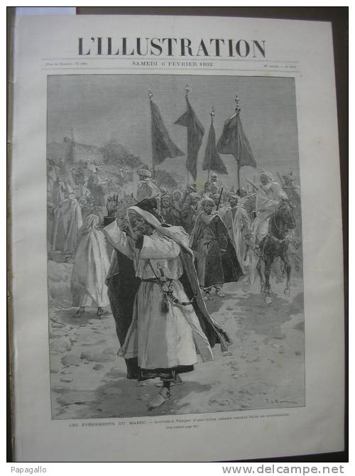 L’ILLUSTRATION 2554 EVENEMENTS MAROC/ ABORDAGE NORMANDIE HAVRE/ BOULOGNE/ CERBERE/ ALLUMETTES/ LA MODE  6 Février 1892 P - 1850 - 1899