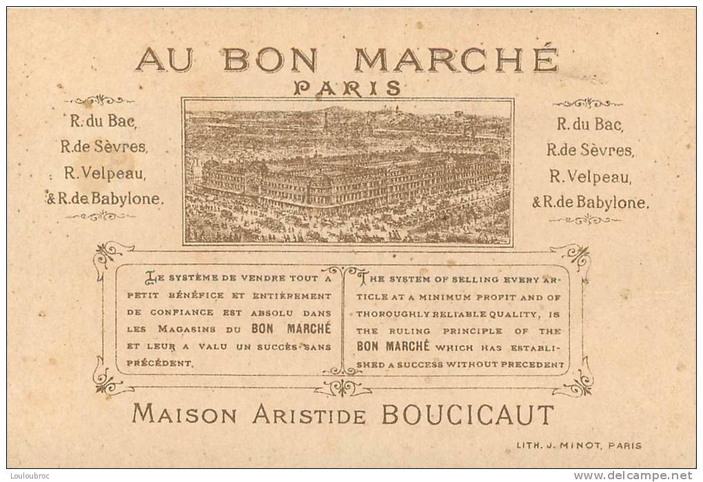 CHROMO AU BON MARCHE 11 X 7.50 CM LE PORTEUR  THEME ASIE LITHO MINOT - Au Bon Marché