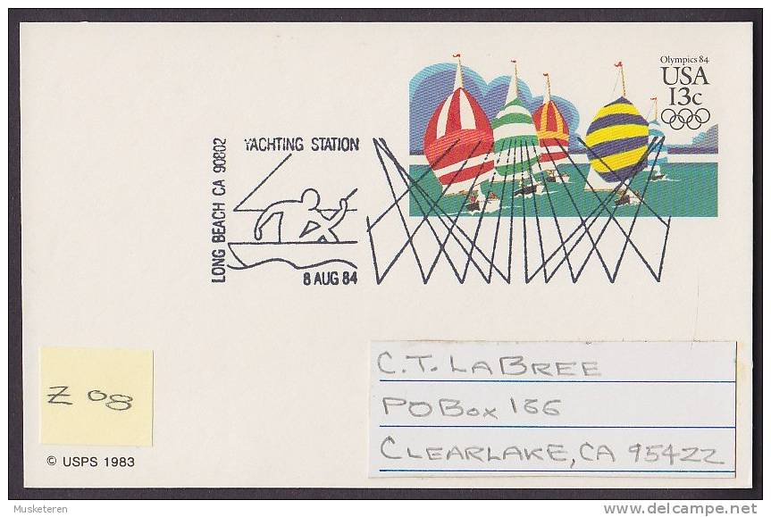 United States Postal Stationery Ganzsache Entier 13 C Olympic Games Olympic Yachting Station 8.8.1984 Long Beach CA - 1981-00