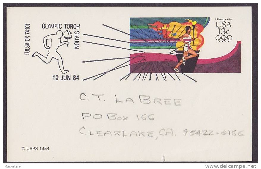 United States Postal Stationery Ganzsache Entier 13 C Olympic Games Olympic Torch Station 10.6.1984 Tulsa OK - 1981-00