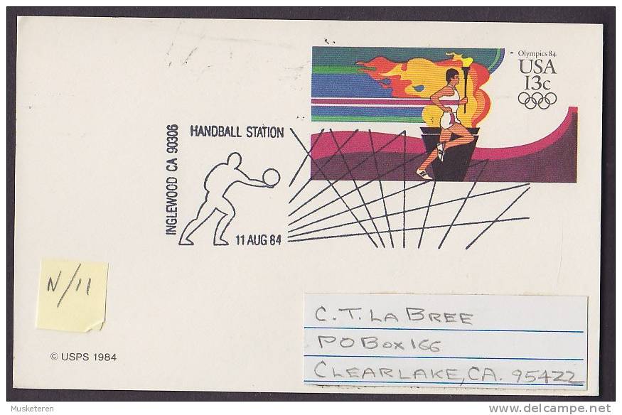 United States Postal Stationery Ganzsache Entier 13 C Olympic Games Olympic Handball Station 11.8.1984 Inglewood CA - 1981-00