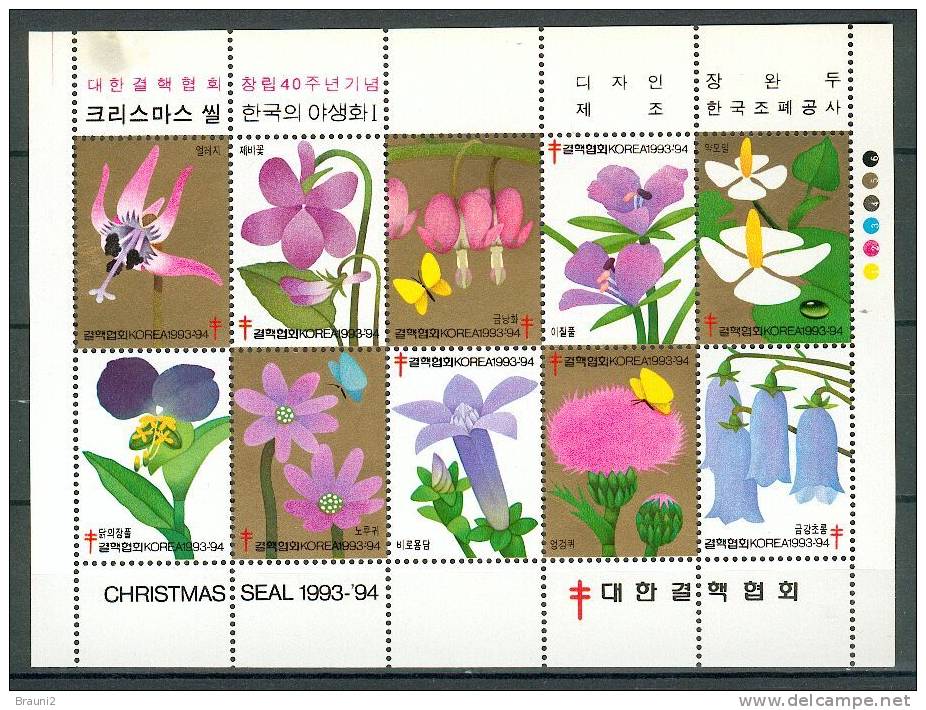 Butterflies Papillons Schmetterlinge Blumen Flowers Korea 1993 Labels / ** MNH - Vlinders