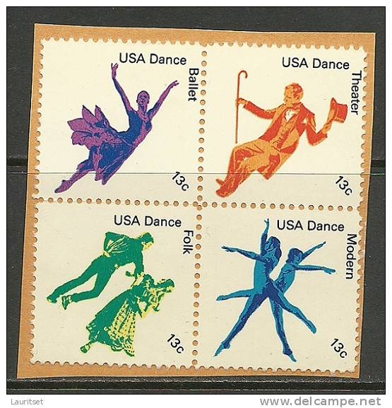 USA 4-block Ungestempelt Geblieben Auf Dem Briefstück. Tanzen Tanzstile Dance - Unused Stamps