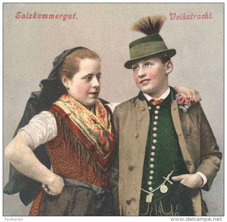 ALTE POSTKARTE SALZKAMMERGUT Volkstracht Ehepaar Couple Tracht Traditional Costume Folclorique Gosau Obertraun AK Cpa - Personaggi