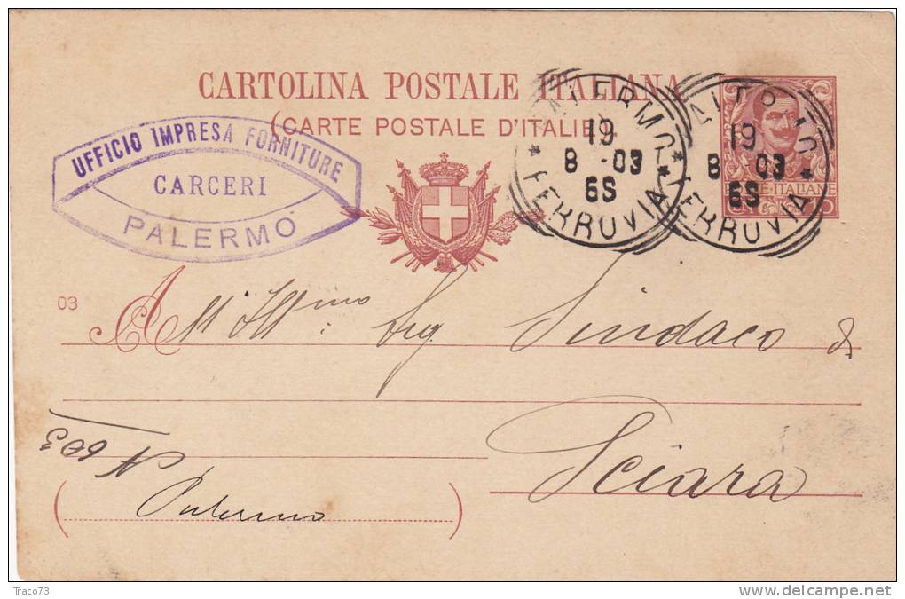 PALERMO / SCIARA - Card_ Cartolina Pubbl. "Ufficio Impresa Forniture CARCERI - Sterlini Emanuele " - 1903 - Publicité