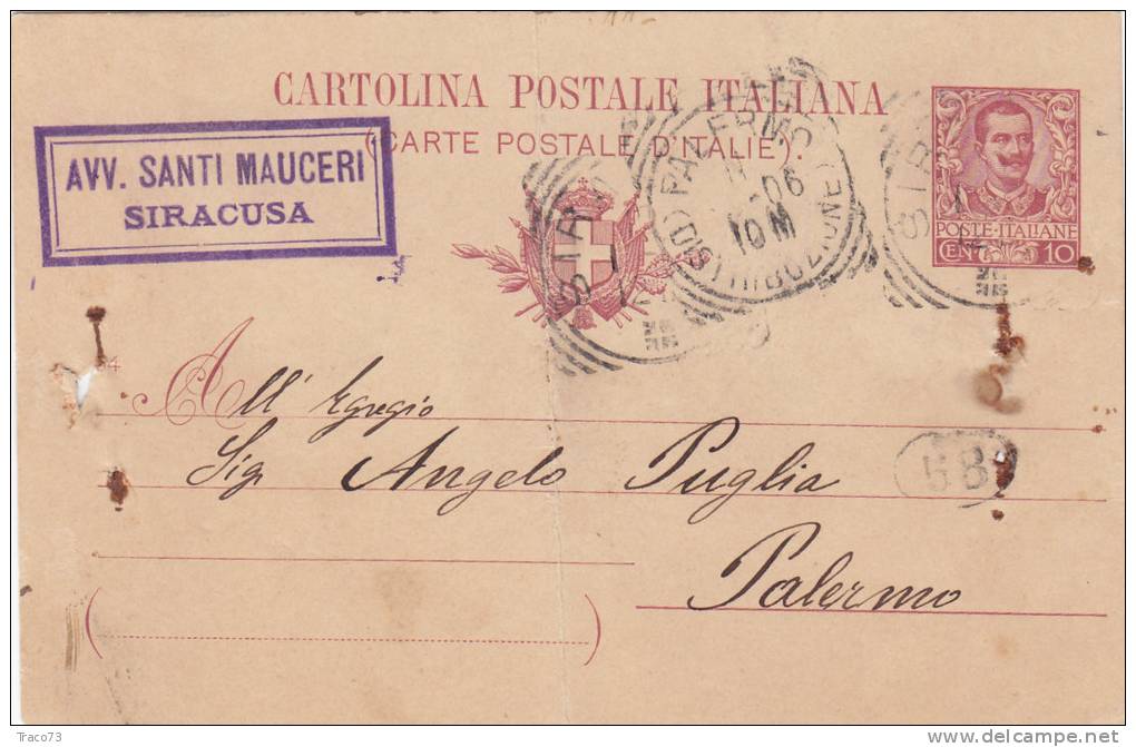 SIRACUSA / PALERMO - Card_ Cartolina Pubbl. " Avv. Santi MAUGERI " - 1916 - Reclame