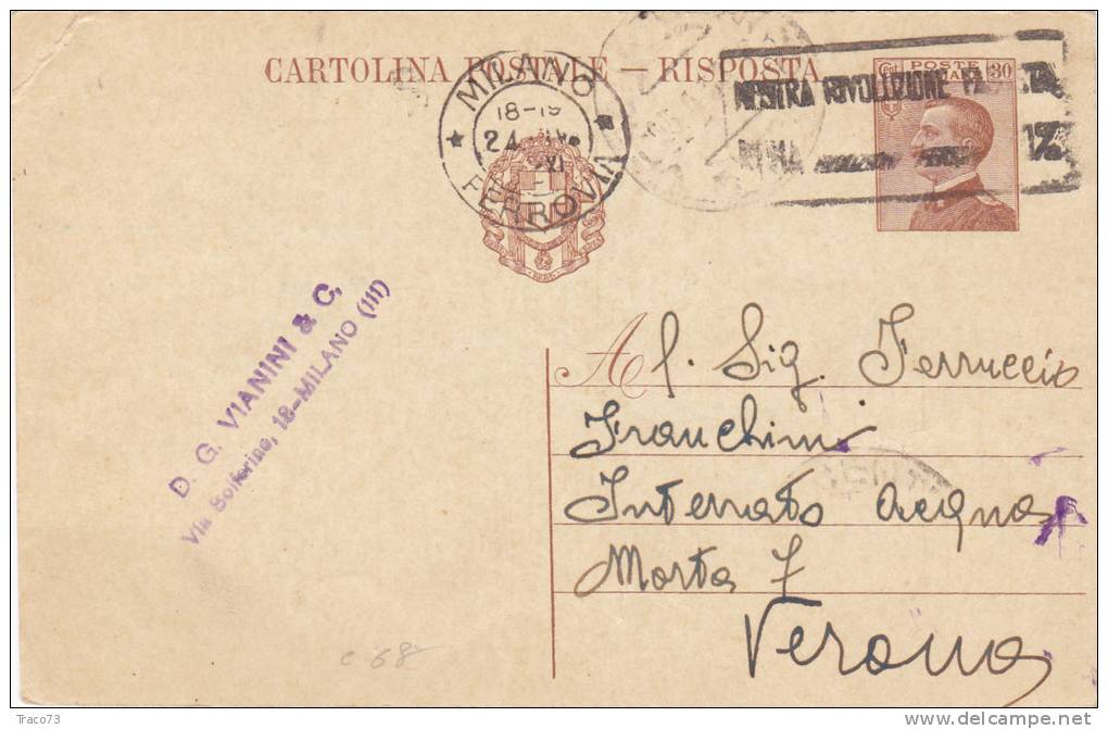 MILANO / VERONA  - Card_ Cartolina Pubbl. " FIERA DI MILANO - D.G. VIANINI & C.  " - 1933 - Publicité